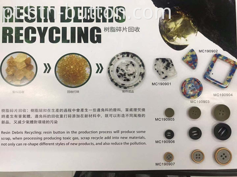 Recycled recycled resin clothing buttons